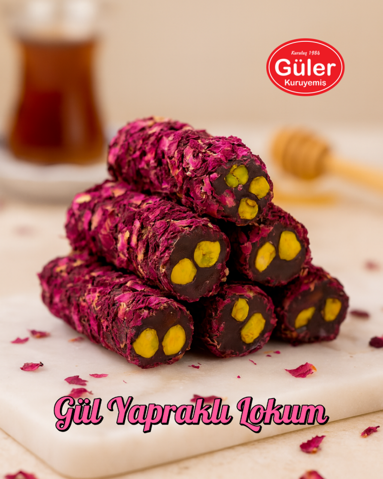 Gül Yaprağı Kaplamalı Antep Fıstıklı Lokum