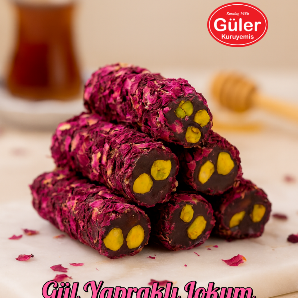 Gül Yaprağı Kaplamalı Antep Fıstıklı Lokum