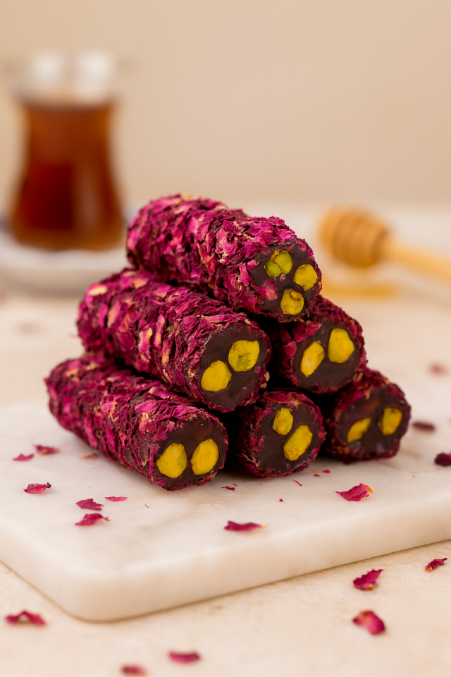 Gül Yaprağı Kaplamalı Antep Fıstıklı Lokum